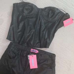 EDIKTED LEATHER CORSET TOP AND BOTTOM